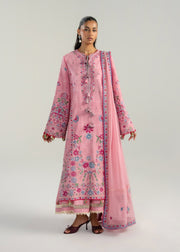 Hussain Rehar ZAN Unstitched Embroidered Lawn 3Pc Suit - Pembe
