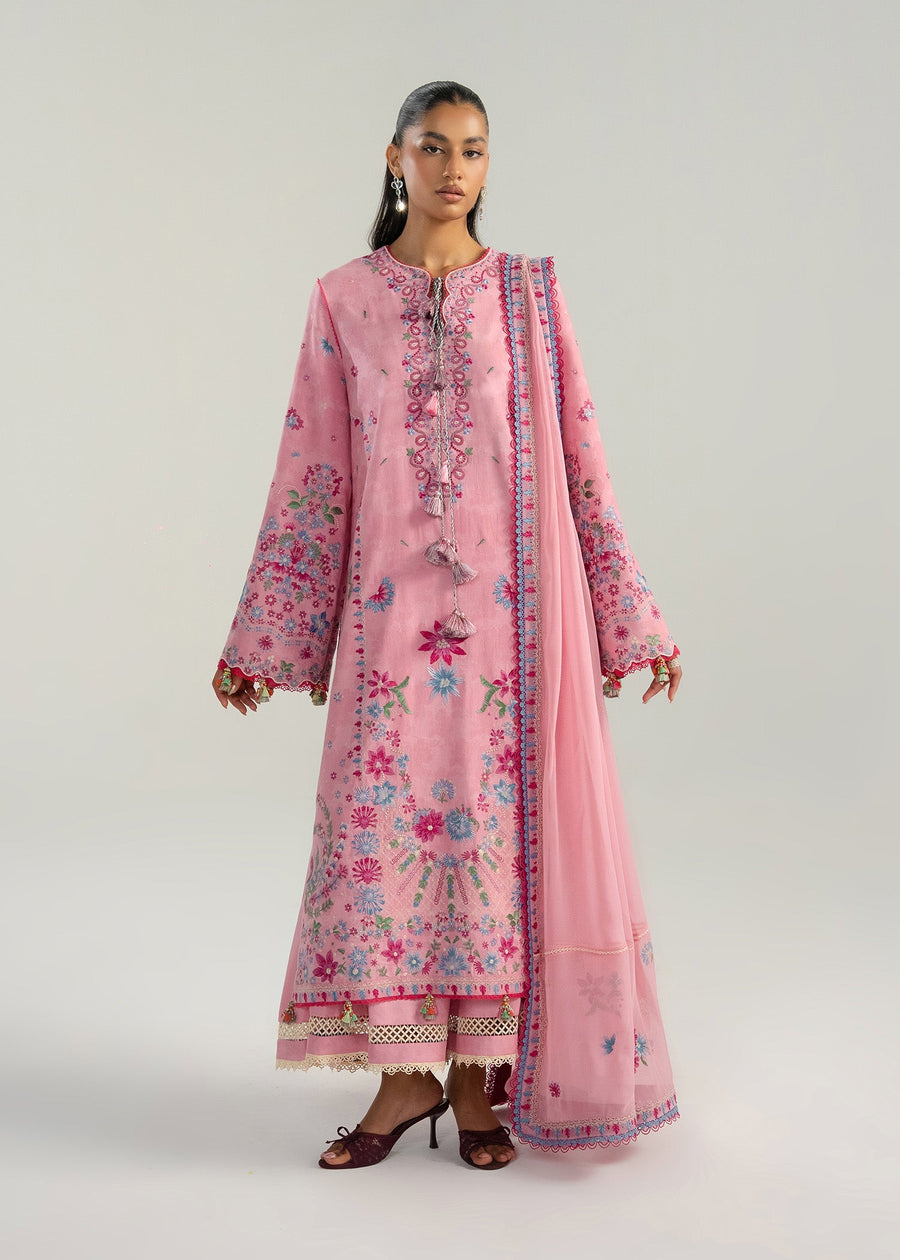 Hussain Rehar ZAN Unstitched Embroidered Lawn 3Pc Suit - Pembe