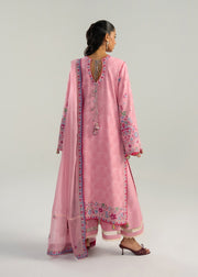 Hussain Rehar ZAN Unstitched Embroidered Lawn 3Pc Suit - Pembe
