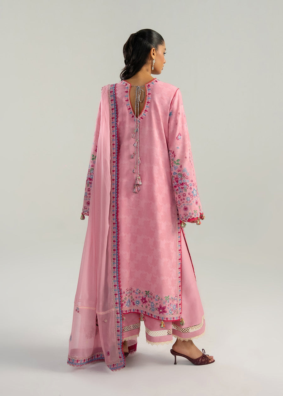 Hussain Rehar ZAN Unstitched Embroidered Lawn 3Pc Suit - Pembe