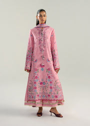 Hussain Rehar ZAN Unstitched Embroidered Lawn 3Pc Suit - Pembe