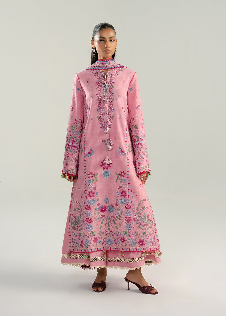 Hussain Rehar ZAN Unstitched Embroidered Lawn 3Pc Suit - Pembe