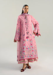 Hussain Rehar ZAN Unstitched Embroidered Lawn 3Pc Suit - Pembe