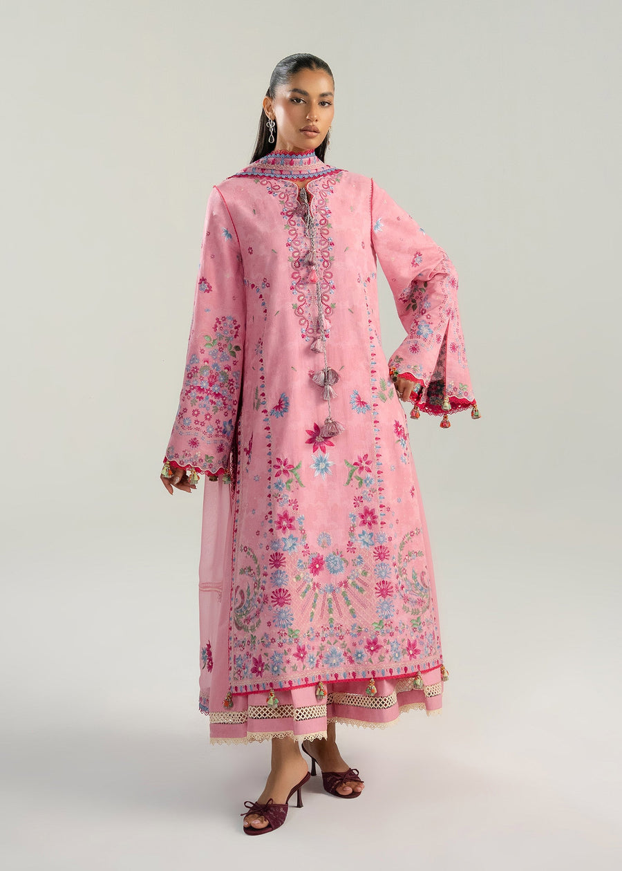 Hussain Rehar ZAN Unstitched Embroidered Lawn 3Pc Suit - Pembe