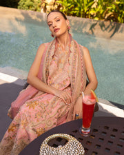 Faiza Saqlain Zinnia Embroidered Luxury Lawn Unstitched 3Pc Suit - Peony