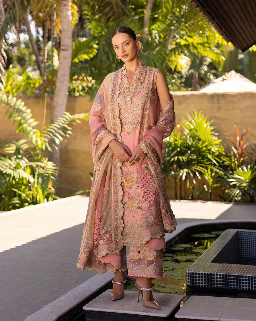 Faiza Saqlain Zinnia Embroidered Luxury Lawn Unstitched 3Pc Suit - Peony