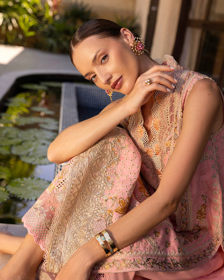 Faiza Saqlain Zinnia Embroidered Luxury Lawn Unstitched 3Pc Suit - Peony