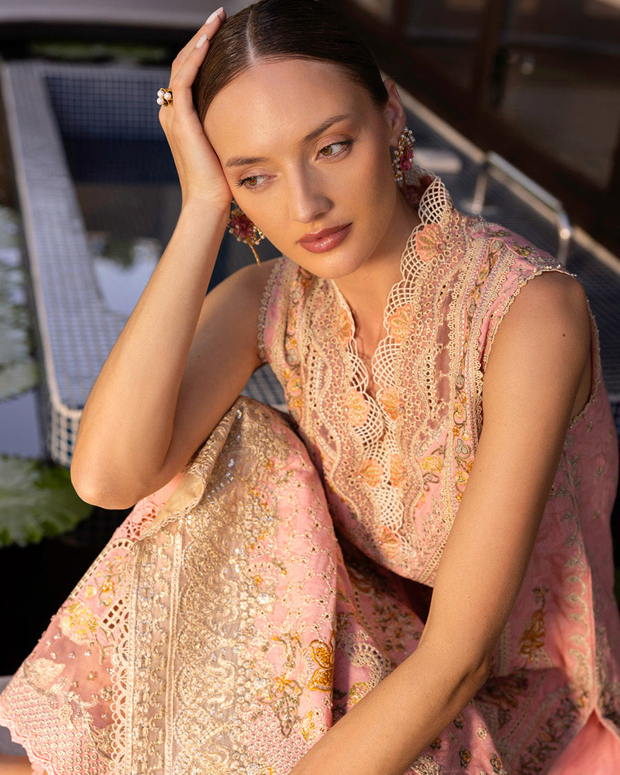 Faiza Saqlain Zinnia Embroidered Luxury Lawn Unstitched 3Pc Suit - Peony