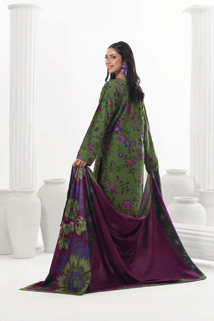 Feathers Digital Printed Dhanak Unstitched 3Pc Suit Peridot Playa-FT789