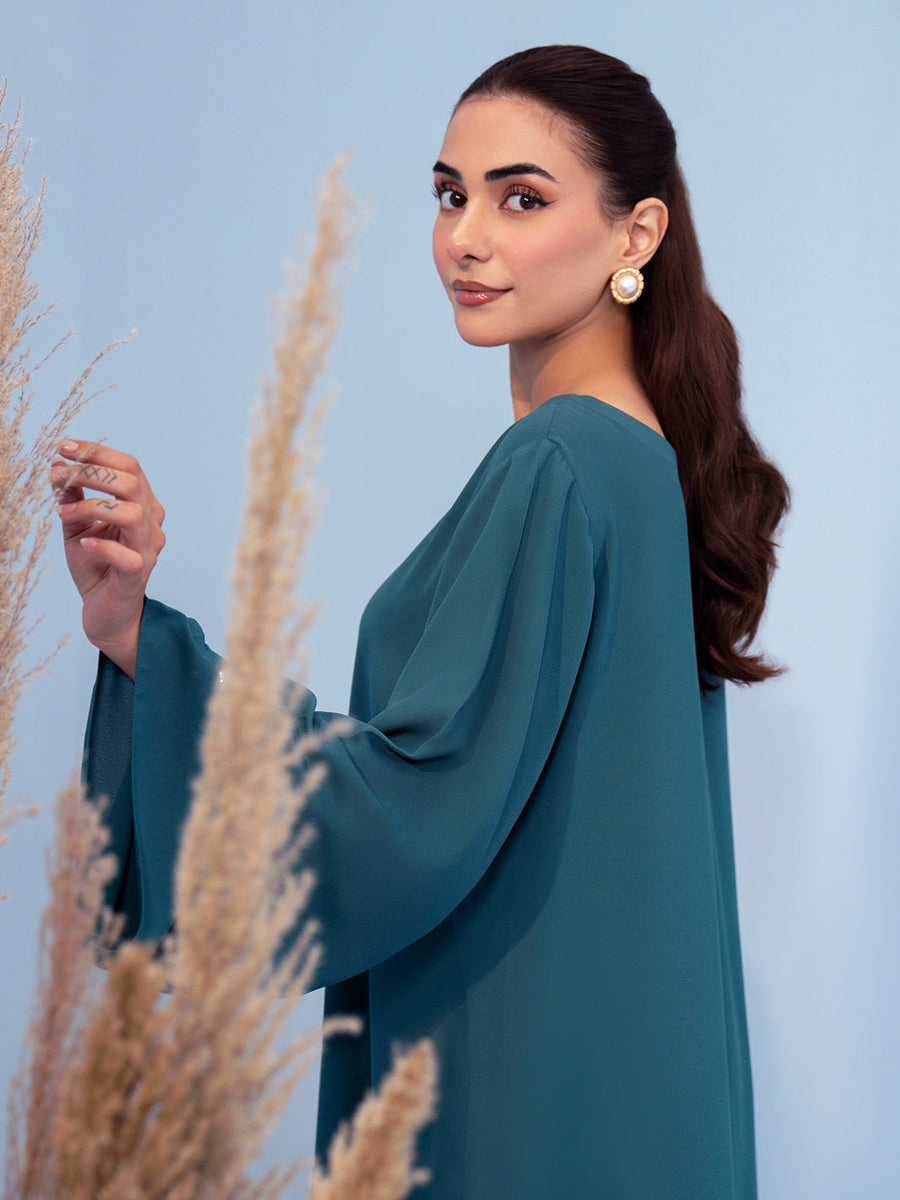 Hemstitch Georgette Affair Embroidered Georgette Stitched 2Pc Suit - Persian Blue