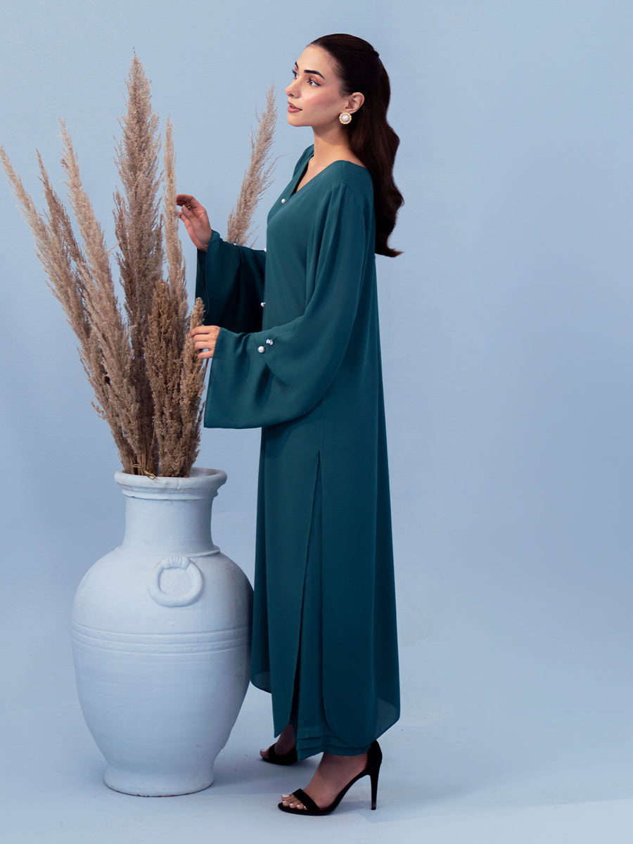 Hemstitch Georgette Affair Embroidered Georgette Stitched 2Pc Suit - Persian Blue