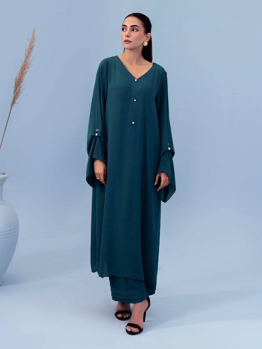 Hemstitch Georgette Affair Embroidered Georgette Stitched 2Pc Suit - Persian Blue