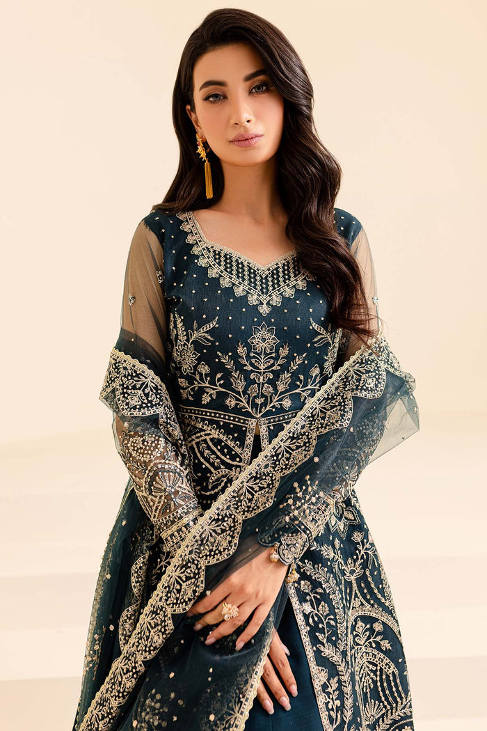 Farasha Luxury Formal Embroidered Net Unstitched 3Pc Suit - Petal Dream