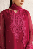 Farasha Luxury Formal Embroidered Chiffon Unstitched 3Pc Suit - Petal Garnet