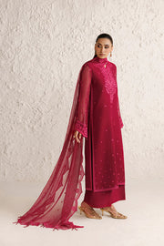 Farasha Luxury Formal Embroidered Chiffon Unstitched 3Pc Suit - Petal Garnet