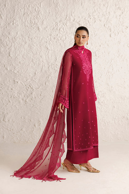 Farasha Luxury Formal Embroidered Chiffon Unstitched 3Pc Suit - Petal Garnet