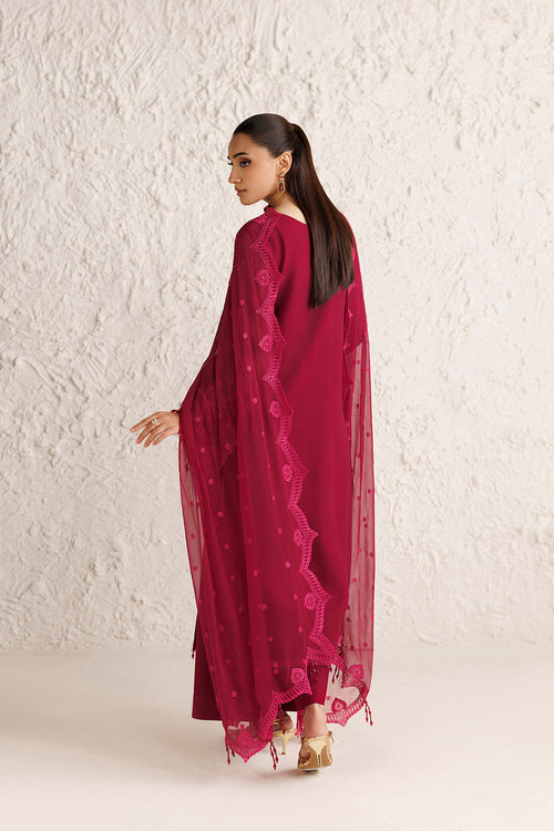 Farasha Luxury Formal Embroidered Chiffon Unstitched 3Pc Suit - Petal Garnet
