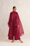 Farasha Luxury Formal Embroidered Chiffon Unstitched 3Pc Suit - Petal Garnet