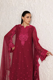 Farasha Luxury Formal Embroidered Chiffon Unstitched 3Pc Suit - Petal Garnet