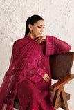 Farasha Luxury Formal Embroidered Chiffon Unstitched 3Pc Suit - Petal Garnet