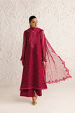 Farasha Luxury Formal Embroidered Chiffon Unstitched 3Pc Suit - Petal Garnet
