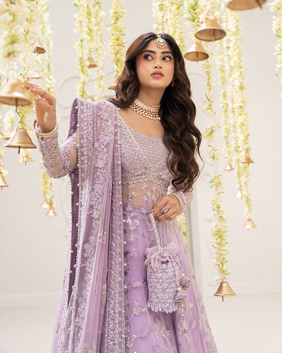 Rua by Faiza Saqlain Embroidered Net Unstitched 3Pc Suit - PINAR