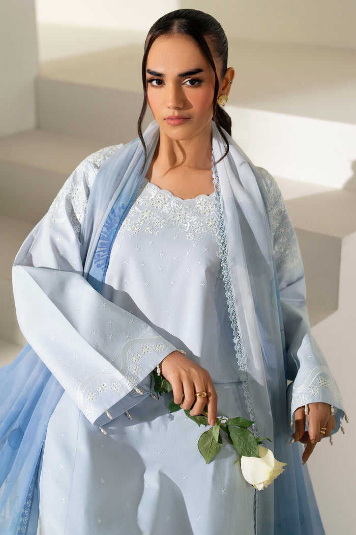 Farasha Summer Weaves Embroidered Lawn Unstitched 3Pc Suit - Pine Blue