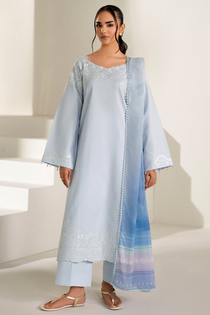 Farasha Summer Weaves Embroidered Lawn Unstitched 3Pc Suit - Pine Blue
