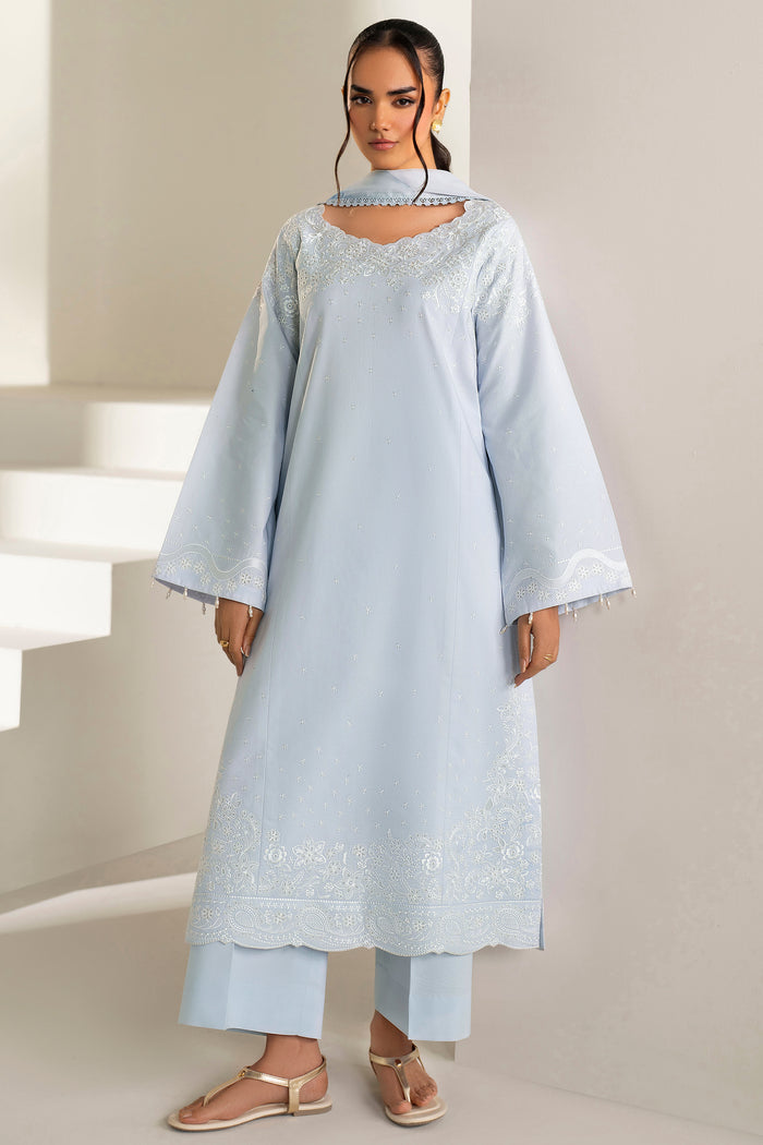 Farasha Summer Weaves Embroidered Lawn Unstitched 3Pc Suit - Pine Blue