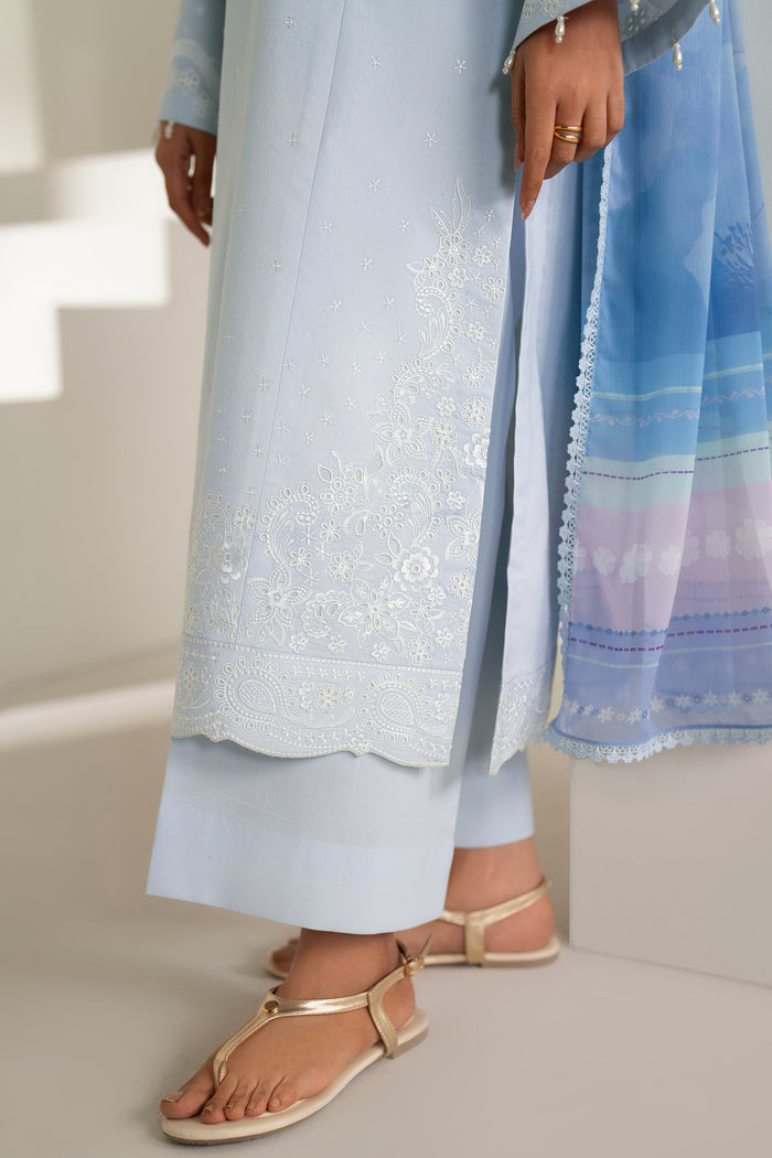 Farasha Summer Weaves Embroidered Lawn Unstitched 3Pc Suit - Pine Blue