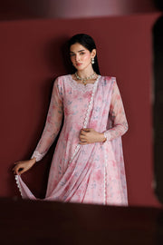 Farasha Fiorella Embroidered Chiffon Unstitched 3Pc Suit - Pink Essence