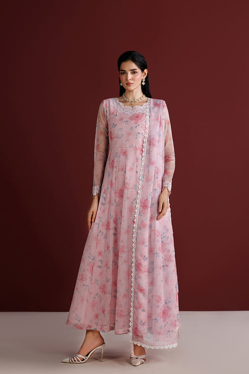 Farasha Fiorella Embroidered Chiffon Unstitched 3Pc Suit - Pink Essence