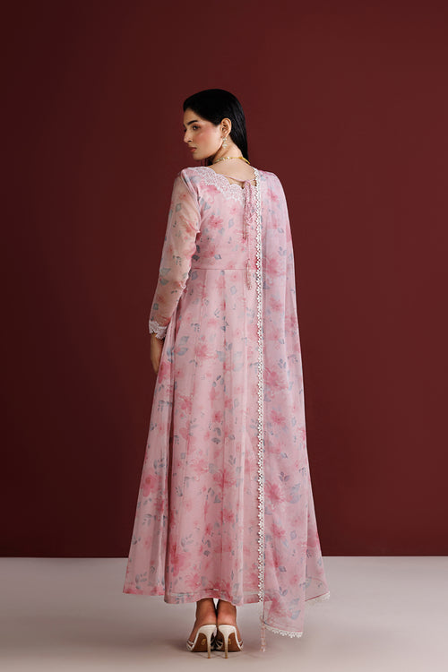 Farasha Fiorella Embroidered Chiffon Unstitched 3Pc Suit - Pink Essence