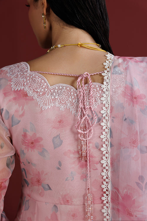 Farasha Fiorella Embroidered Chiffon Unstitched 3Pc Suit - Pink Essence