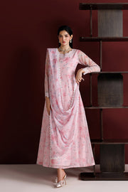 Farasha Fiorella Embroidered Chiffon Unstitched 3Pc Suit - Pink Essence