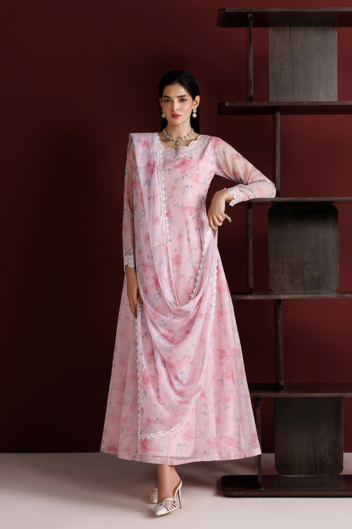 Farasha Fiorella Embroidered Chiffon Unstitched 3Pc Suit - Pink Essence
