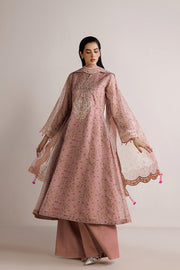 Farasha Fiorella Embroidered Chiffon Unstitched 3Pc Suit - Pink Poise