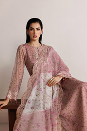 Farasha Fiorella Embroidered Chiffon Unstitched 3Pc Suit - Pink Poise