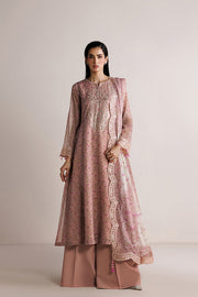 Farasha Fiorella Embroidered Chiffon Unstitched 3Pc Suit - Pink Poise