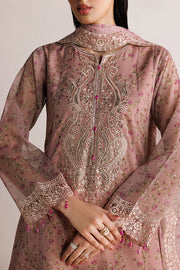Farasha Fiorella Embroidered Chiffon Unstitched 3Pc Suit - Pink Poise