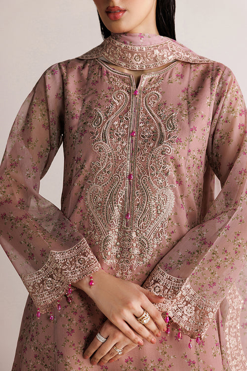 Farasha Fiorella Embroidered Chiffon Unstitched 3Pc Suit - Pink Poise