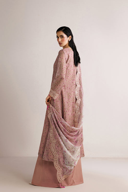 Farasha Fiorella Embroidered Chiffon Unstitched 3Pc Suit - Pink Poise