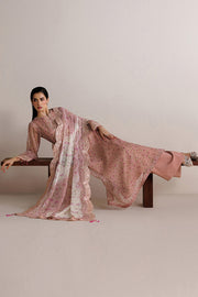 Farasha Fiorella Embroidered Chiffon Unstitched 3Pc Suit - Pink Poise