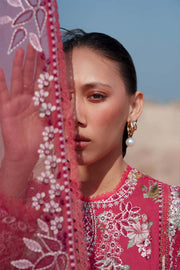 Afrozeh Summer Together Embroidered Lawn Unstitched 3Pc Suit - PINK RUBY