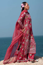 Afrozeh Summer Together Embroidered Lawn Unstitched 3Pc Suit - PINK RUBY