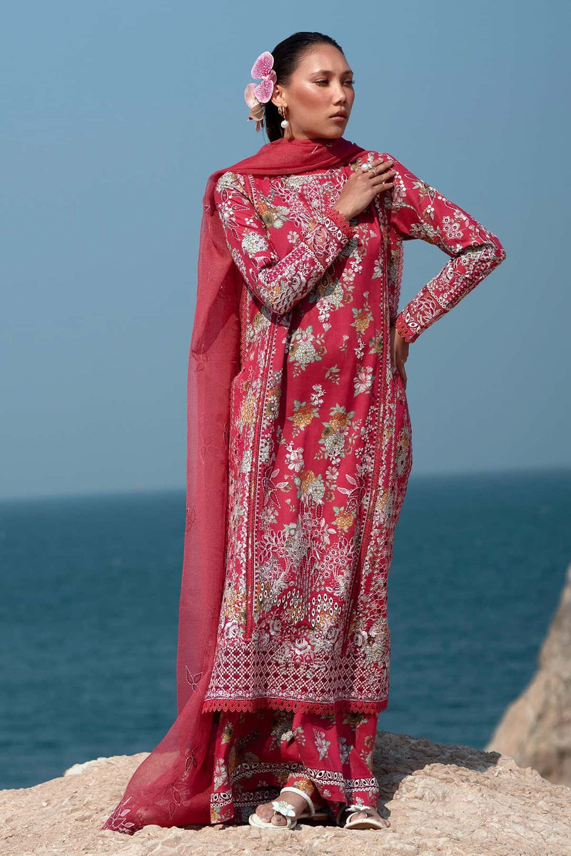 Afrozeh Summer Together Embroidered Lawn Unstitched 3Pc Suit - PINK RUBY