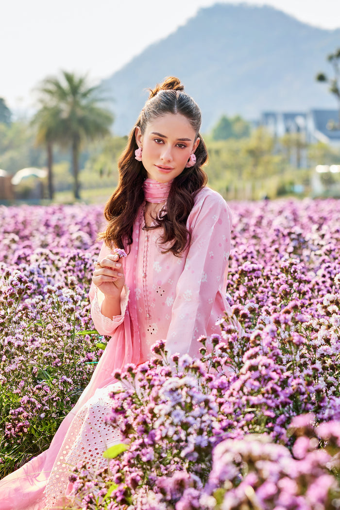Farasha Summer Escape Embroidered Lawn Unstitched 3Pc Suit - Pink Serenity