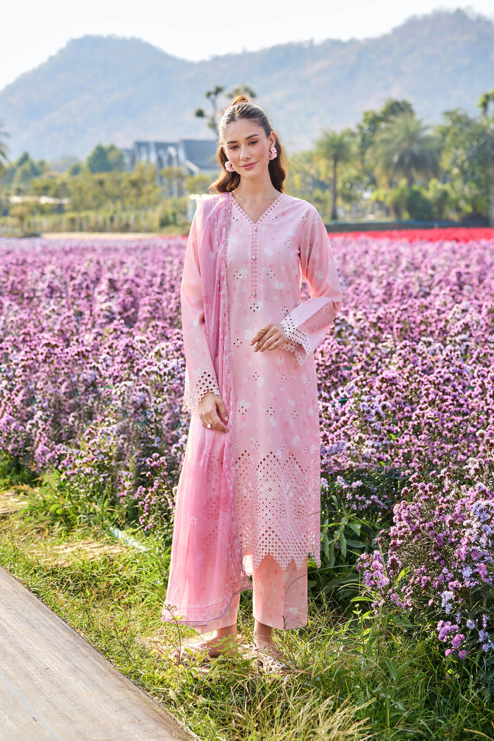 Farasha Summer Escape Embroidered Lawn Unstitched 3Pc Suit - Pink Serenity