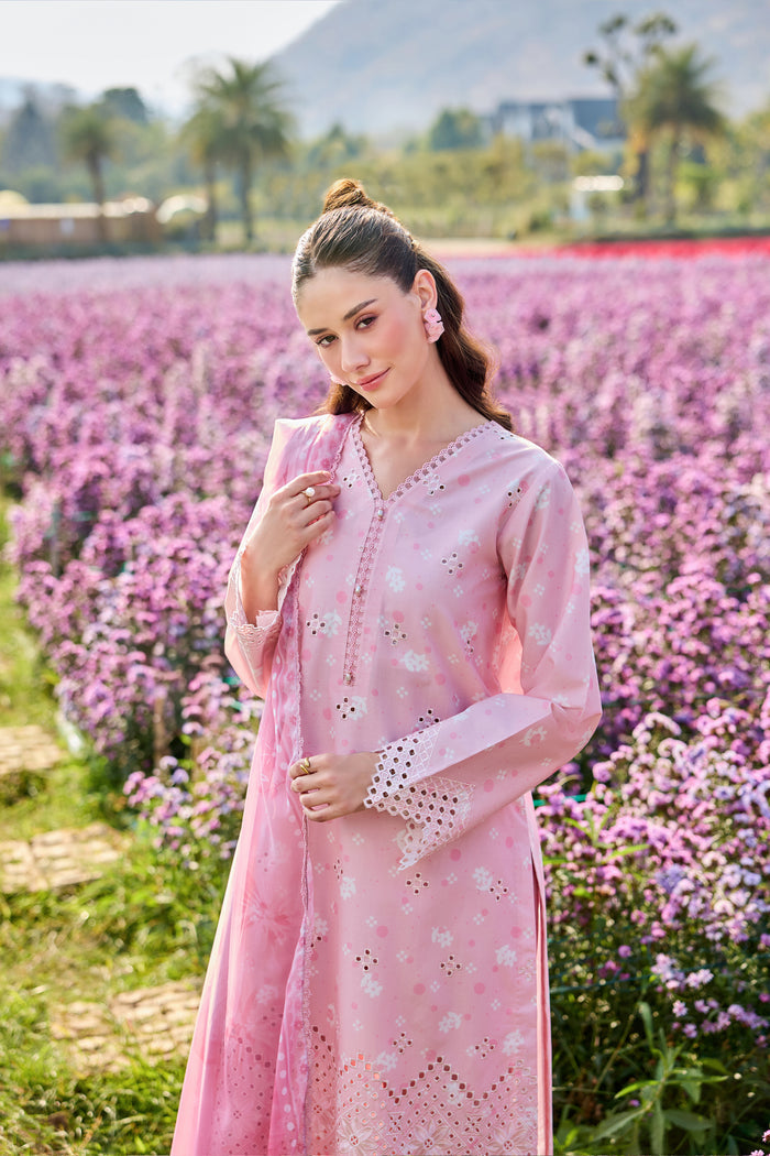 Farasha Summer Escape Embroidered Lawn Unstitched 3Pc Suit - Pink Serenity