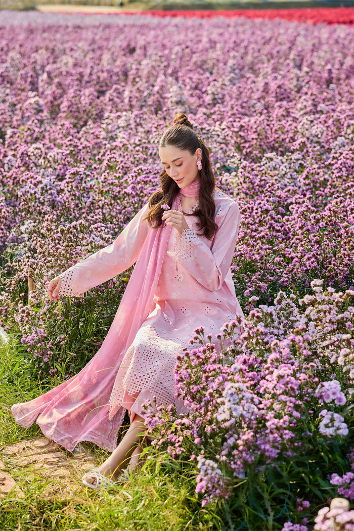 Farasha Summer Escape Embroidered Lawn Unstitched 3Pc Suit - Pink Serenity
